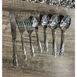 7 piece EXCEL Korea Stainless Silver 18-0 Flatware Set Dinnerware